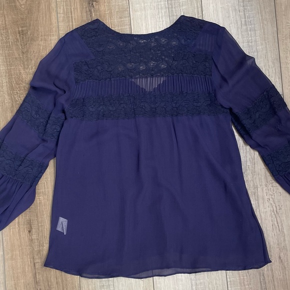 LOVE SAM Anthropologie Silk Blouse Sheer Long sleeve Boho Top  | Small - Purple - Picture 10 of 10